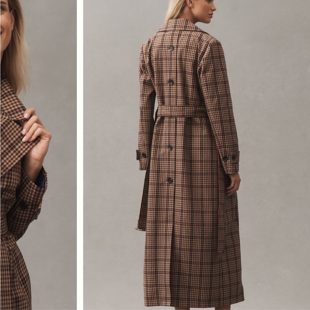 Avec Les Filles Brown Plaid Trench Coat - Picture 4 of 4